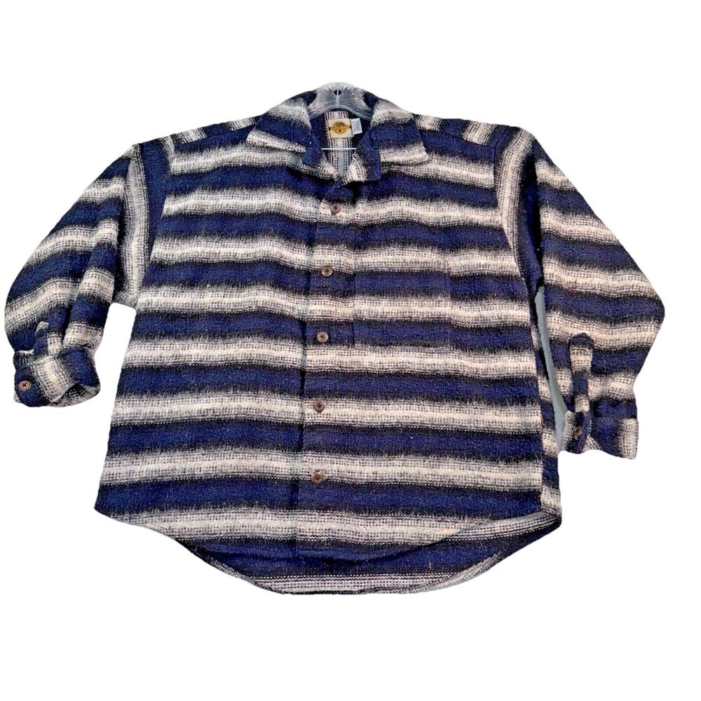 Vintage Earth Ragz Woven Blanket Jacket Men's Sz Large Striped Black Baja